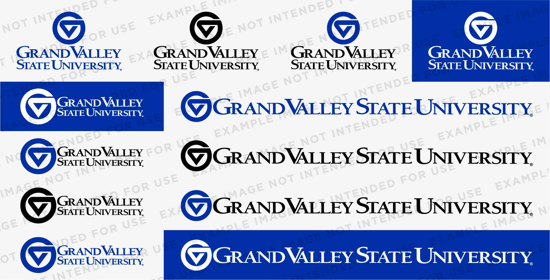 The various Grand Valley logos included in the logo pack.